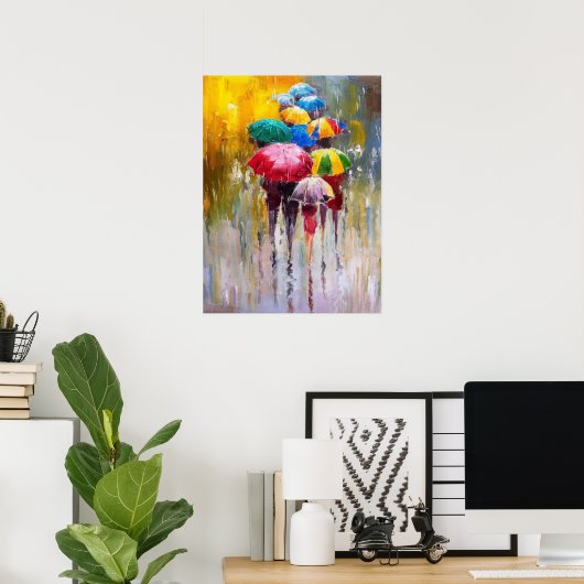 Paraplu's in de regen schilderij kunst print Poste (Thuiskantoor)