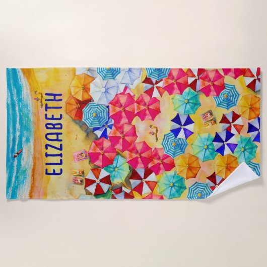 Paraplu's in de zand strandlaken (Voorkant)