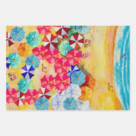 Paraplu's in het zand-strand inpakpapier vel (Voorkant)