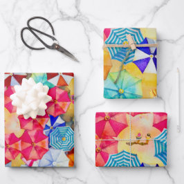 Paraplu's in het zand-strand inpakpapier vel