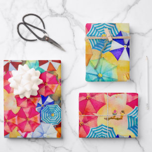 Paraplu's in het zand-strand inpakpapier vel