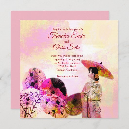 Paraplu's & Lady Huwelijkse Uitnodiging op Maat (Voorkant / Achterkant)