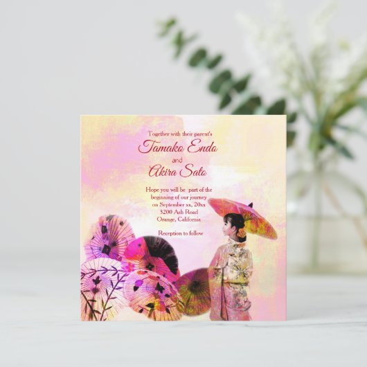 Paraplu's & Lady Huwelijkse Uitnodiging op Maat (Staand voorkant)