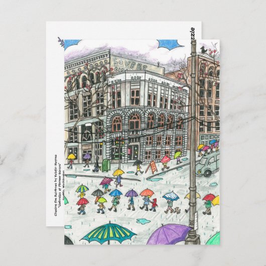 Paraplu's op het Pioneer-plein Briefkaart (Voorkant / Achterkant)