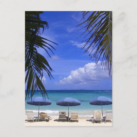 paraplu's op het strand van St. Maarten, Caribisch Briefkaart (Voorkant)