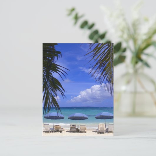 paraplu's op het strand van St. Maarten, Caribisch Briefkaart (Staand voorkant)