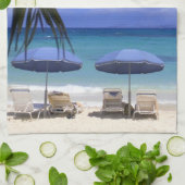 paraplu's op het strand van St. Maarten, Caribisch Theedoek (Gevouwen)