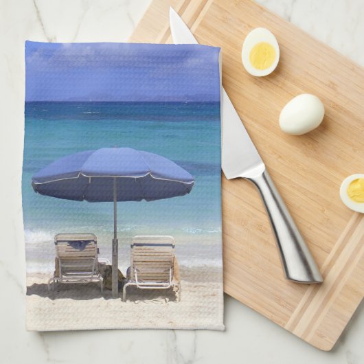 paraplu's op het strand van St. Maarten, Caribisch Theedoek (Quarter Fold)