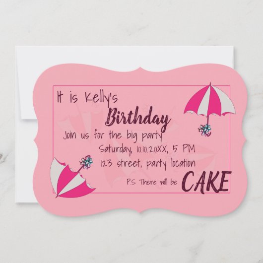 Paraplu's Roze Verjaardag Uitnodiging (Voorkant)