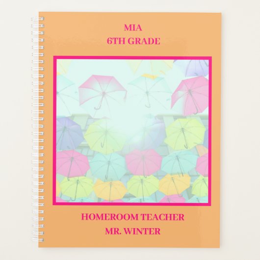 Paraplu's Sinaasappel Kleurrijke School Classroom Planner (Voorkant)