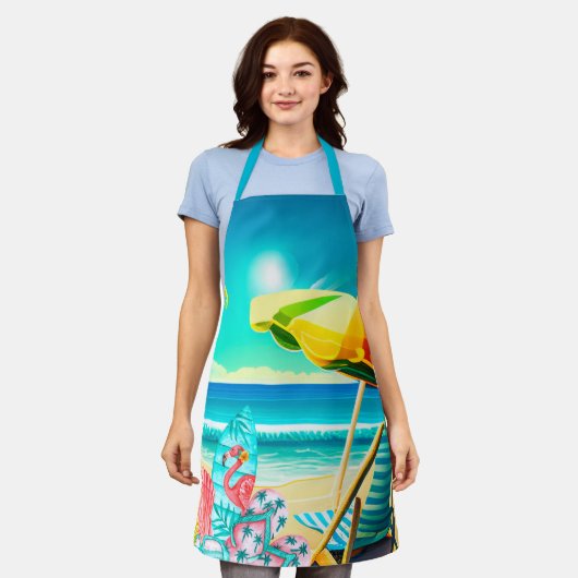 Paraplu's, surfplanken en bomen op het strand schort (Gedragen)