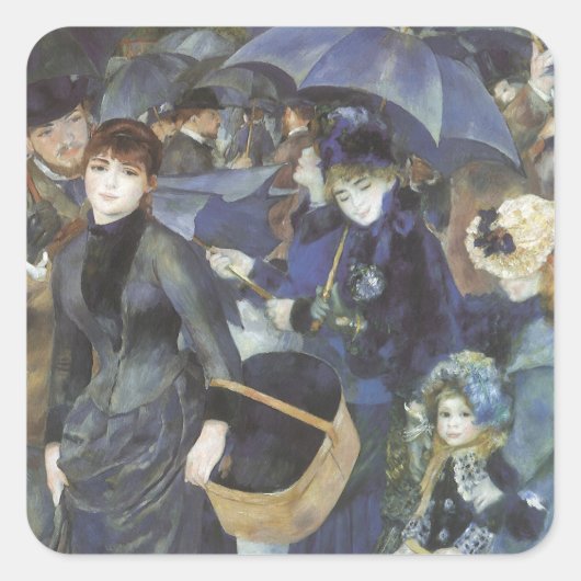 Paraplu's van Pierre Renoir, Vintage Impressionism Vierkante Sticker (Voorkant)