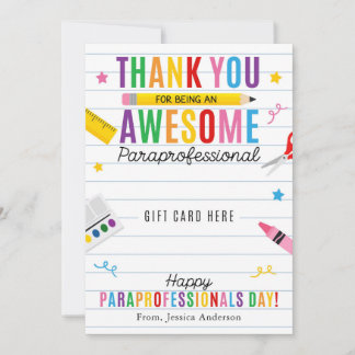 Paraprofessional Appreciation Day Gift Card Holder Kaart