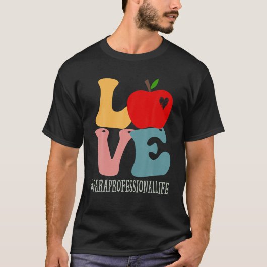 Paraprofessional Love Apple Groovy Retro Cute Back T-shirt (Voorkant)
