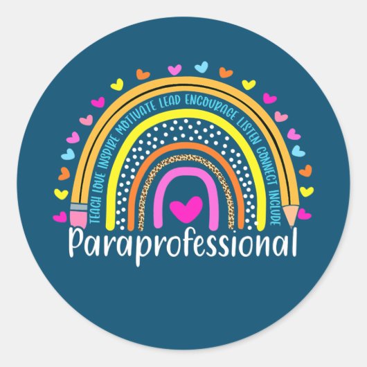 Paraprofessional Para Squad Leopard Rainbow Back Ronde Sticker (Voorkant)