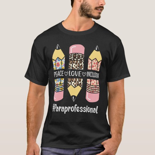 Paraprofessional Peace Love Inclusion Leopard Para T-shirt (Voorkant)