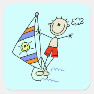 Parasailing Stick Figuur Vierkante Sticker