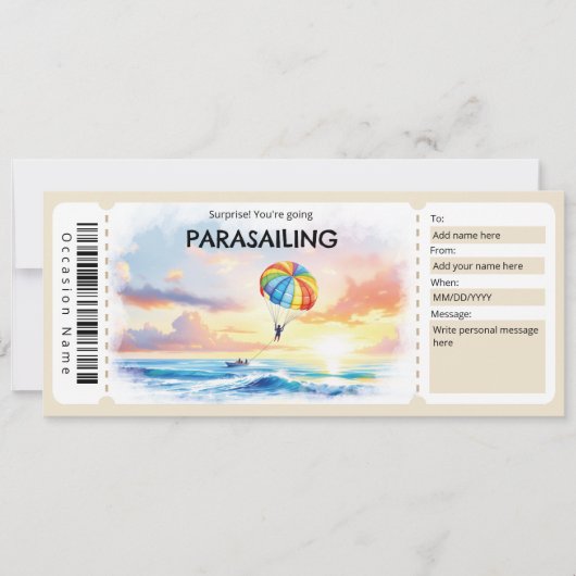 Parasailing Ticket Cadeau Certificaat Kaart (Voorkant)