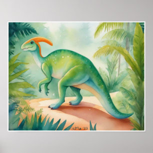 Parasauralophus Waterverf Dinosaurus Nursey Art Poster