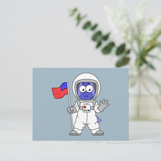Parasaurolophus Astronaut met Amerikaanse vlag. Briefkaart (Staand voorkant)