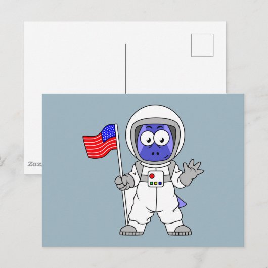 Parasaurolophus Astronaut met Amerikaanse vlag. Briefkaart (Voorkant / Achterkant)