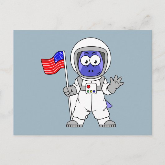 Parasaurolophus Astronaut met Amerikaanse vlag. Briefkaart (Voorkant)