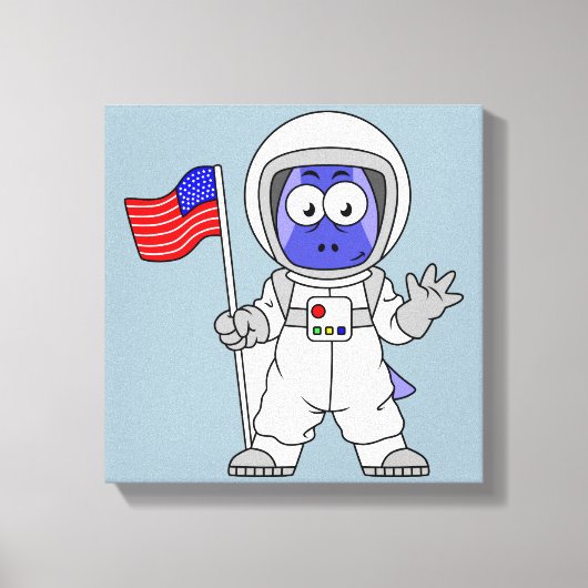 Parasaurolophus Astronaut met Amerikaanse vlag. Canvas Afdruk (Voorkant)