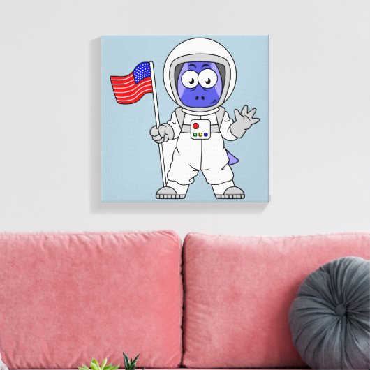 Parasaurolophus Astronaut met Amerikaanse vlag. Canvas Afdruk (Insitu (Woonkamer))