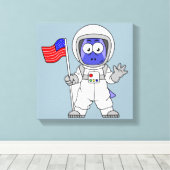 Parasaurolophus Astronaut met Amerikaanse vlag. Canvas Afdruk (Insitu (Houten vloer))