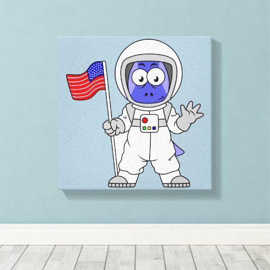 Parasaurolophus Astronaut met Amerikaanse vlag. Canvas Afdruk (Insitu (Houten vloer))