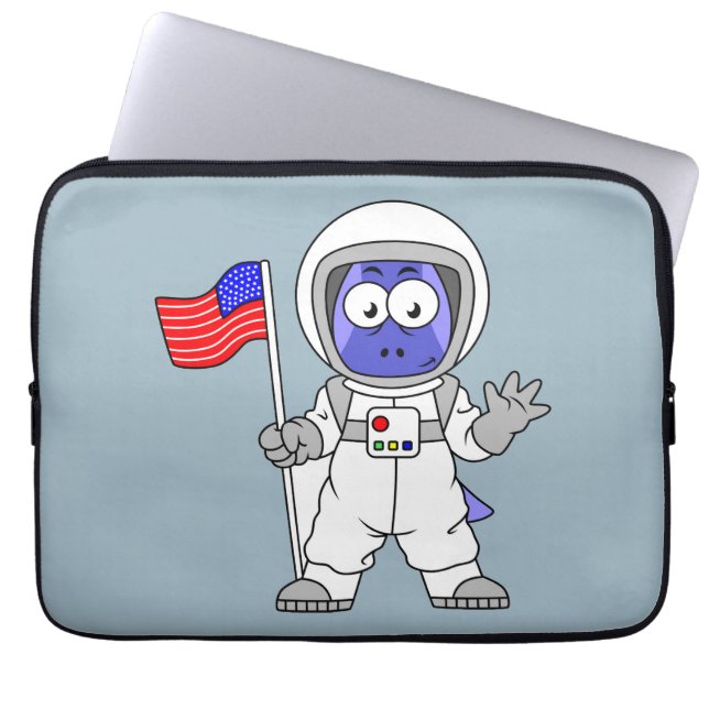 Parasaurolophus Astronaut met Amerikaanse vlag. Laptop Sleeve (Voorkant)