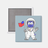 Parasaurolophus Astronaut met Amerikaanse vlag. Magneet (Voorkant / Achterkant)