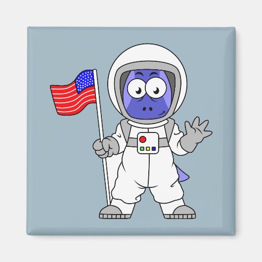 Parasaurolophus Astronaut met Amerikaanse vlag. Magneet (Voorkant)