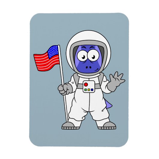 Parasaurolophus Astronaut met Amerikaanse vlag. Magneet (Verticaal)