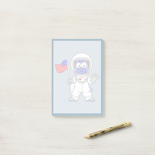 Parasaurolophus Astronaut met Amerikaanse vlag. Post-it® Notes (Op bureau)