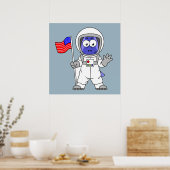 Parasaurolophus Astronaut met Amerikaanse vlag. Poster (Keuken)