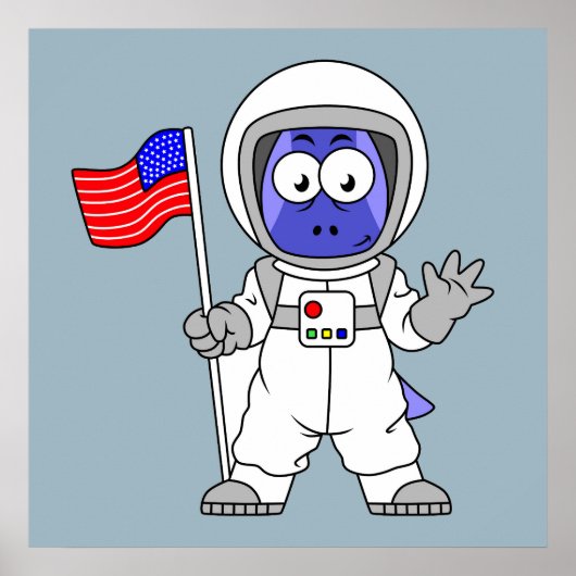 Parasaurolophus Astronaut met Amerikaanse vlag. Poster (Voorkant)