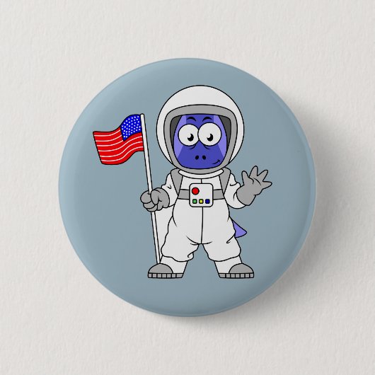 Parasaurolophus Astronaut met Amerikaanse vlag. Ronde Button 5,7 Cm (Voorkant)