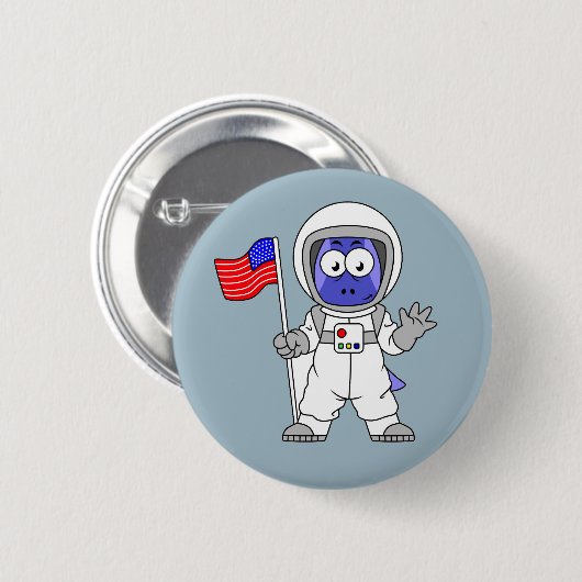 Parasaurolophus Astronaut met Amerikaanse vlag. Ronde Button 5,7 Cm (Voorkant /achterkant)