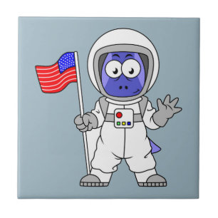 Parasaurolophus Astronaut met Amerikaanse vlag. Tegeltje