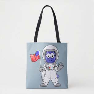Parasaurolophus Astronaut met Amerikaanse vlag. Tote Bag