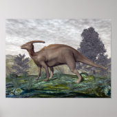Parasaurolophus dinosaur onder de gingko-bomen poster (Voorkant)