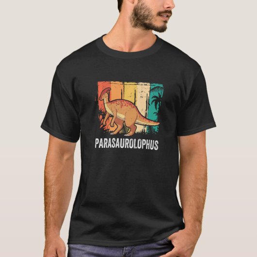 Parasaurolophus dinosaurus retro future paleontolo t-shirt (Voorkant)