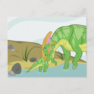 Parasaurolophus Mam en Baby Briefkaart