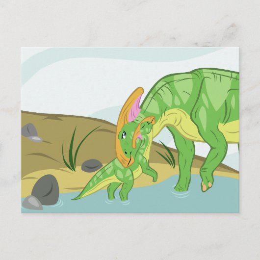 Parasaurolophus Mam en Baby Briefkaart (Voorkant)
