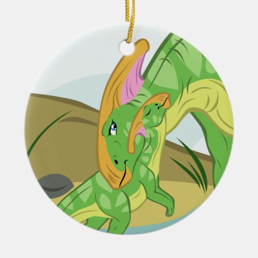 Parasaurolophus Mam en Baby Keramisch Ornament (Voorkant)