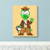 Parasaurolophus verkleed als Indiana Jones. Canvas Afdruk (Insitu (Houten vloer))