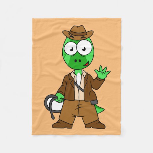 Parasaurolophus verkleed als Indiana Jones. Fleece Deken (Voorkant)