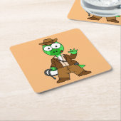 Parasaurolophus verkleed als Indiana Jones. Kartonnen Onderzetters (Schuin)