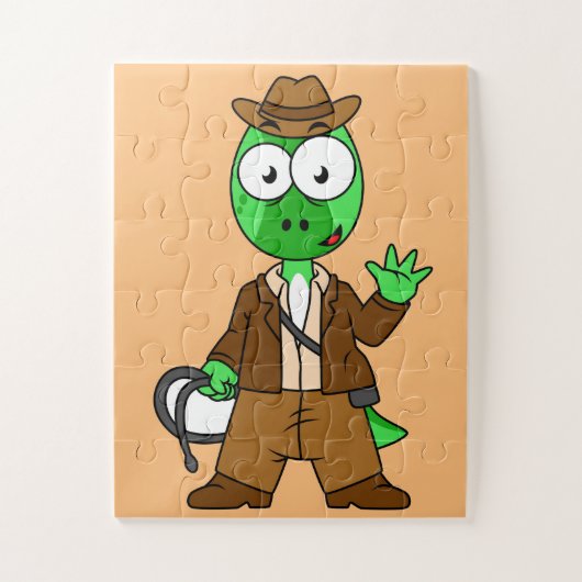 Parasaurolophus verkleed als Indiana Jones. Legpuzzel (Verticaal)